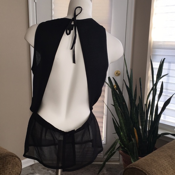 LINDA ALLARD ELLEN TRACY REAL SILK SHEER OPEN BACK TIE NECK TOP - Picture 2 of 5